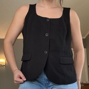 a new day Black Sleeveless Button-Up Vest